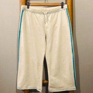 Cropped Wide-Legged Sweatpant - White with Aqua